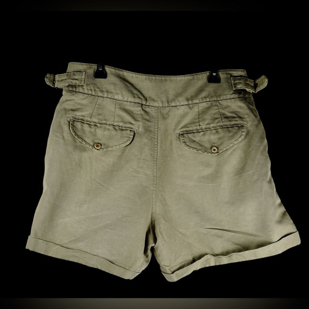 Banana Republic Women's Khaki-Green Linen Cotton Pleated Belted Shorts Size 14 - Picture 4 of 12